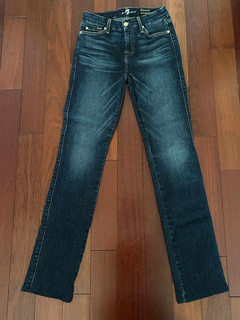 7 For All Mankind Dark Blue Straight Leg Womens Kimmie Jeans High Waist